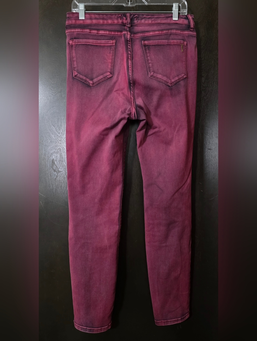 Vintage America Boho Skinny Jeans Wine Red Black Wash Tie-dye Finish Size 10R - Picture 2 of 12
